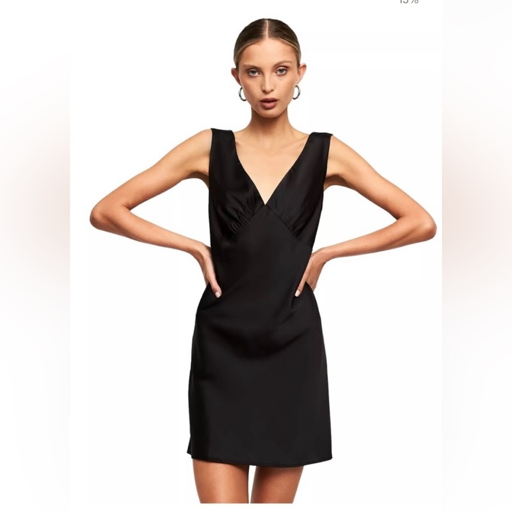 Lioness black Harlow Mini Satin v neck Dress small